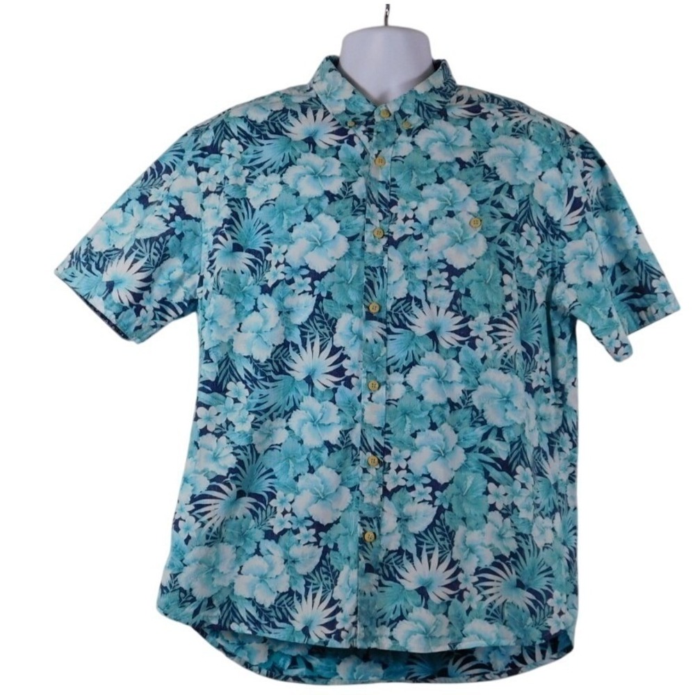 Sunrise Kingdom Mens Blue-Green Tropical Short Sleeve Button Up XL - Picture 1 of 11